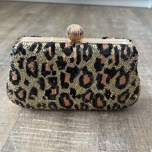 Leopard Print Sequin Clutch
